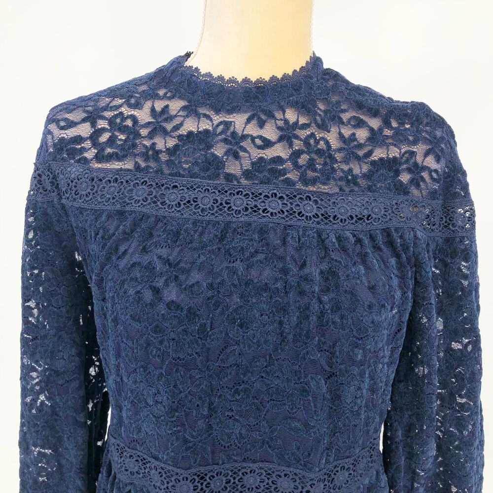 Tahari ASL Womens Chenile Lace Dress SIZE 4 Blue Long Sleeve Mock Neck NWT - Picture 5 of 13